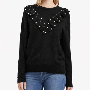 ICHI - Pearl‎ Embellished Ruffle Sweater